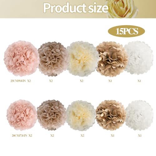 Image of BestoFun 16 PCS Champagne Party Decorations Tissue Paper Flowers Pom Poms Decorations for Girl Groovy Birthday Baby Shower Wedding Bachelorette Room Wall Hanging Decor