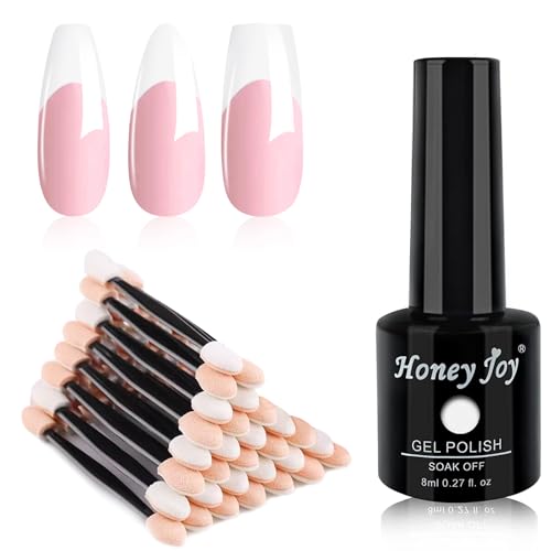 Gel Nail Polish with Nail Sponge French Manicure Set, Sponge Applicators, 1pc 8ml Gel White Nail Polish Soak Off, 30pcs Nail Sponges Chrome Nail Powder Applicator For DIY Nail Art Manicure Kit
