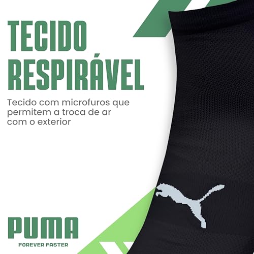 PUMA Kit 5 Pares Meia Cano Curto Esportiva com Faixa Tensora e Dry Unissex Adulto, 5 Pretos, 39-43