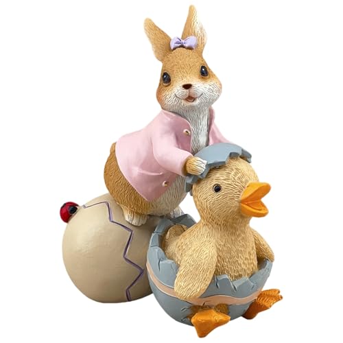 Figura Decorativa Conejo con Pato y Huevo para Jardín