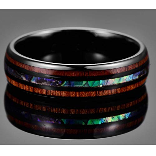 Vakki 6mm Black Tungsten Rings Inlaid with Koa Wood and Abalone Shell for Men Women Engraved I Love You Size 12