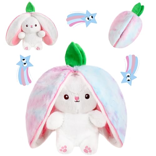 MIAODAM Reversible Strawberry Bunny Stuffed Animal, Cute Plush Rabbit Toy