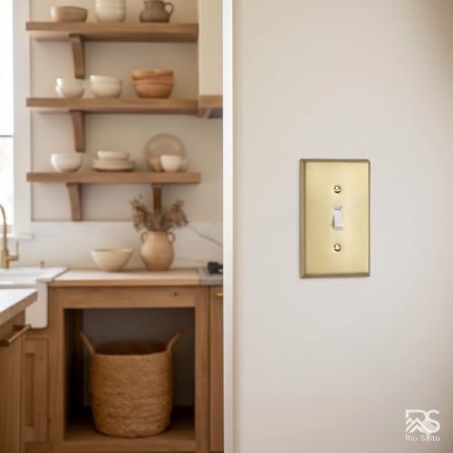 Rio Salto BRASS Toggle Light Switch Cover Plate Flip Switch Plate Outlet Covers Wall Plates 1 Gang Brushed Brass Gold Metal — Signature Collection, Standard Size 2.75" X 4.50" by Rio Salto - Image 3