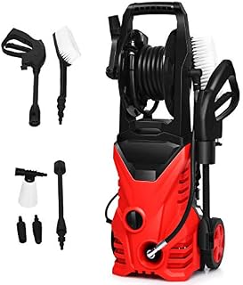 COSTWAY Pressure Washers, Electric Jet Washers with Spray Gun, Soap Bottle, Brush and Hose Reel, 2030PSI/140Bar Power Washer for Cleaning Vehicle Floor Wall Furniture, 1500W (Red+Black)