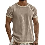 Men's Cotton Linen T Shirt Short Sleeve Crew Neck Tops Casual Summer Shirt Lightweight Loose Shirts Classic Basic Shirts Khaki XL