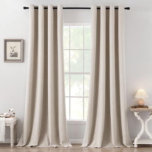 Image of MIULEE 100% Blackout Linen Textured Curtains for Bedroom Solid Thermal Insulated Natural Grommet Room Darkening Curtains & Drapes Luxury Decor for Living Room 52 x 108 Inch (2 Panels)