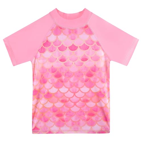 Image of BAOHULU Girls Rash Guard Swimsuit Two Piece Bathing Suit UPF 50+ Short Sleeve Summer Beach Swimwear Size 3-14 Years