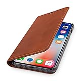 WIIUKA Echt Ledertasche - TRAVEL Italy - für Apple iPhone XS MAX - PFLANZLICH GEGERBTES Leder - Cognac, kabelloses Laden Qi, extra Dünn, Tasche, Leder Hülle kompatibel mit iPhone XS MAX