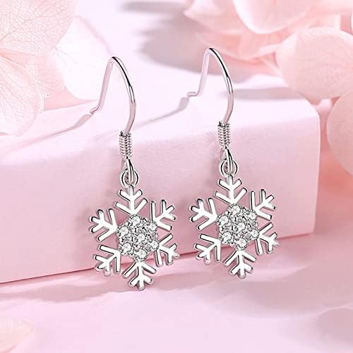 SAKUNALA 925 Sterling Silver Christmas Jewellery Set for Women, Silver Snowflake Jewellery Set for Girls, Sparkly Cubic Zirconia Snowflake Dangle Earrings & Pendant Necklace Xmas Jewellery Gifts