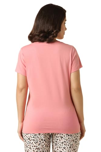 Image of Van Heusen Women Lounge T-Shirt - Super Combed Cotton Elastane - V-Neck, Short Sleeve, Short Sleeve, Reflective Trim
