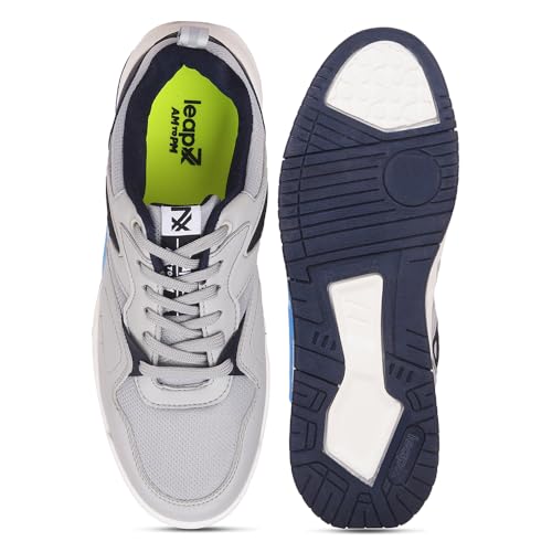 Image of Liberty LEAP7X LORDSTEP-E Casual Shoes for Men - White & Light Grey Lace-Up Sneakers | Memory Foam Cushioned Insole, Lightweight Sneakers for Office, College, Smart-Casual & Everyday Use