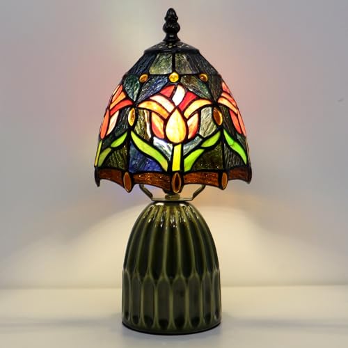 Handcrafted Tiffany-style stained-glass mushroom lamp (12.5-in red tulip) — view 9
