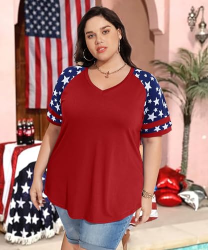 Image of CARCOS Womens Plus Size Tops Short Sleeve Shirts V Neck Tunic Floral /Tie Dye /Solid Summer Tees XL-5X