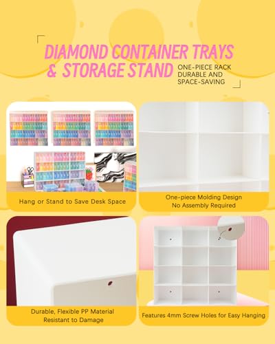 Image of forever young 60PCS Diamond Painting Storage Containers Trays & Stand | 2-in-1 design keeps diamond art beads organized. Provides bead storage and line-up with a stand for a tidy workspace.