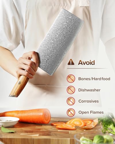 Foto von XINZUO 19cm Hackmesser, 73 Schichten Damaststahl Pulverstahlkern Hackbeil Chinesisches Kochmesser Multifunktions Chefmesser Fleischmesser -mit ergonomischer Olivenholz Griff -Lan Series