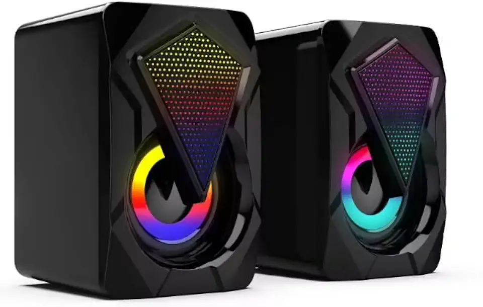 Caixa de Som USB 60W para PC, Notebook, TV e Projetor | Som Estéreo Potente com Iluminação LED RGB, Design Gamer Moderno e Instalação Plug & Play