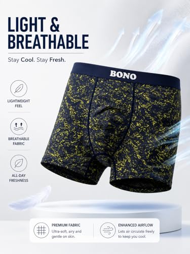 Image of BONO Men's Printed Trunks Regular Fit Cotton Blend Anti-Bacterial Microfibre Comfortable Waistband Underwear