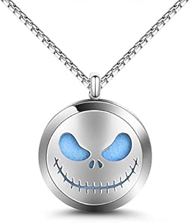 Gnoce"Jack Skull" Necklace Stainless Steel Oil Diffuser Necklace Locket Halloween Christmas Jewelry Gift for Women Men (with Replaceable Essential Oil Diffuser Sponge)