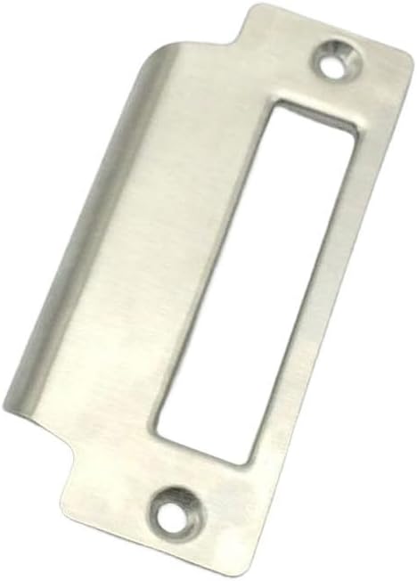 Stainless Steel Door Strike Plate, Reinforced Door Frame Repair Kit, Heavy Duty Latch Receiver Plate, Security Door Jamb Protector, Commercial Grade Locking Plate, Brushed Metal Finish