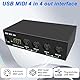 XMSJSIY USB MIDI Interface Box 4 In 4 Out 64 Kanal MIDI Thru Box 4 * 4 Converter mit Router Merge Splitter Thru Hub mit LED-Anzeigen für PC Mac und USB MIDI-Instrumente