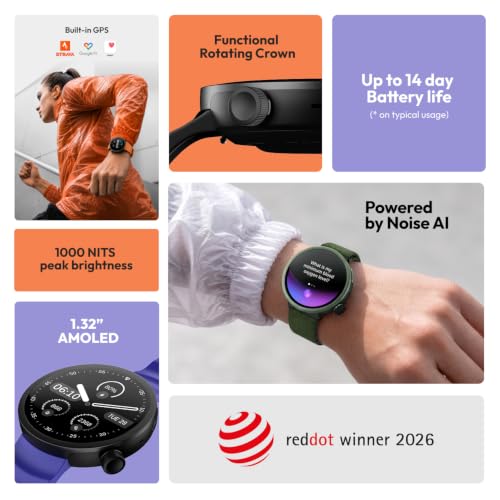 Image of Noise Alt Watch 1 Smart Watch 1.32 inch AMOLED Display, Built-in GPS, AI Suite, Functional Rotating Crown, 1000NITS Brightness, Upto 14 Days Battery - Chosen Beige
