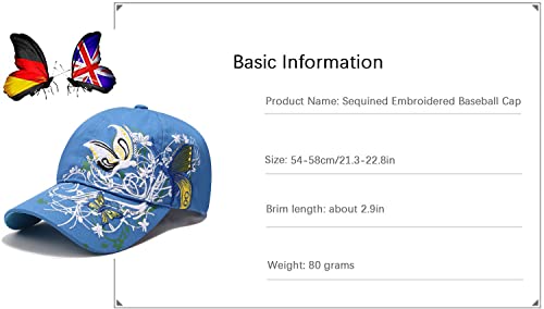 Trucker Hats California H Womens Hat Trendy Creativity Flowers Butterfly Sequins Embroidered Baseball Cap Blue #TOP4