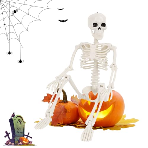 40CM Halloween Posable Skeleton with Movable Posable Joints Party props for Halloween Decorations Home Decor Indoor or Outdoor Garden Haunted Houses and Halloween Parties Graveyard Decoration