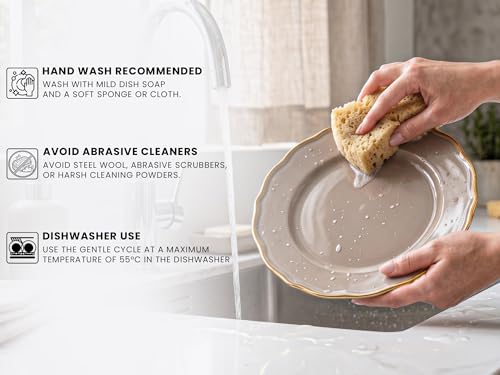 Image of Bodhi House 12-Piece Gold Rim Porcelain Dinner Set | Plates & Bowls Set | Lightweight, Chip Resistant, | Dishwasher Safe | Ideal for Home Dining & Gifting Set | Thunder Grey