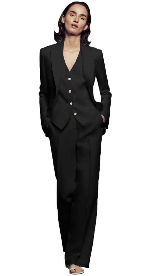 Botong Women's Black 3 Pc Suit For Work Professional Regular Fit Formal Suits Notch Lapel Business Suit S