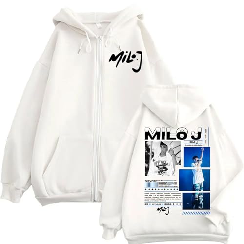 ZMCLZMD Rapper Sudadera con Capucha Milo J 511 Álbum Merch Cremallera Casual Joven Dulce Estilo Cordón Casual Retro Unisex-White||x_l