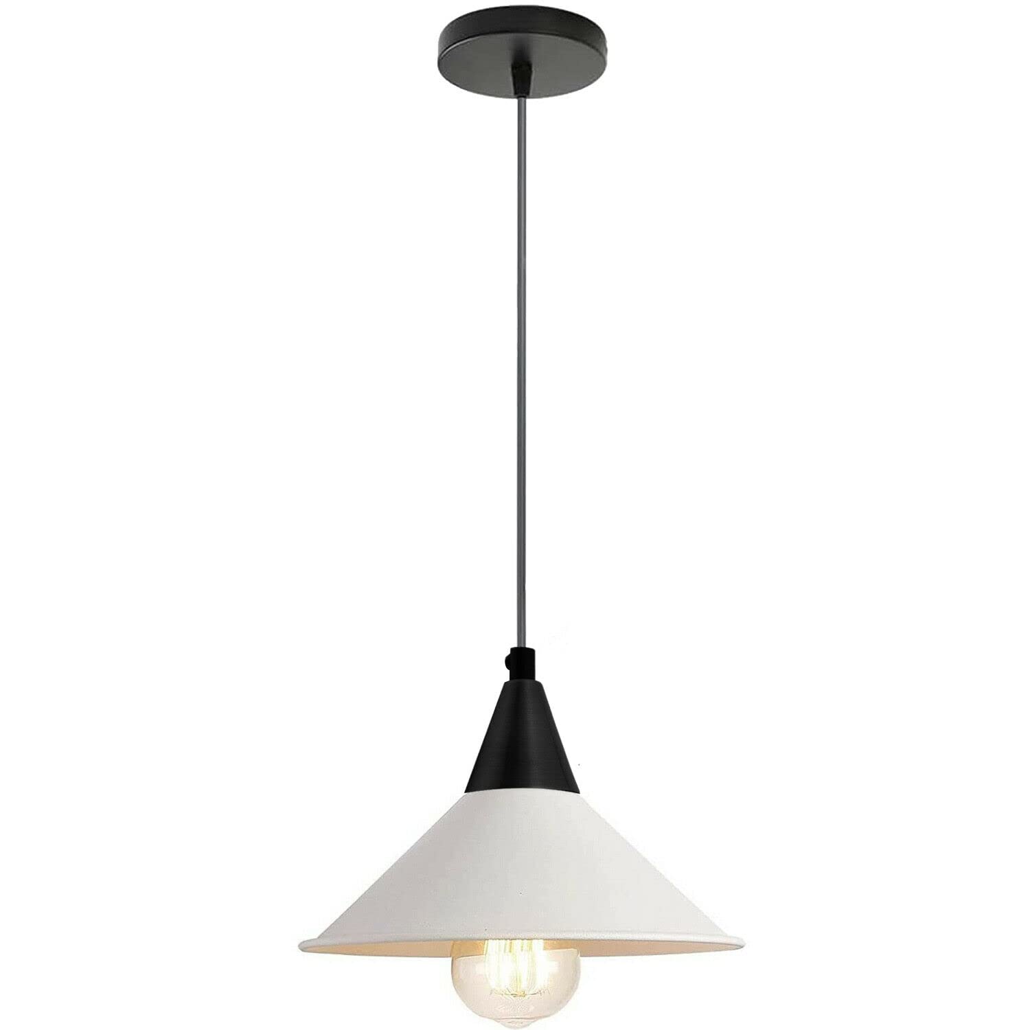 Vintage Indoor Ceiling Industrial Pendant Light Fitting | 100cm Adjustable Hanging Loft Cord Cables | 22cm Retro Metal Island Lightshade | 10cm Round Metal Ceiling Rose | E27 Base Screw Bulb Holder