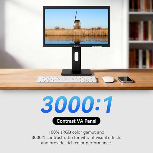 Image of 21.5 Inch Touchscreen Monitor VA Panel FHD 1920x1080P, 3000:1 Contrast, 100% sRGB, Height /Pivot /Swivel /Tilt Adjustable PC Touch Screen Computer Display 75Hz, HDMI, VGA, Type-B, Built-in Speakers, VESA