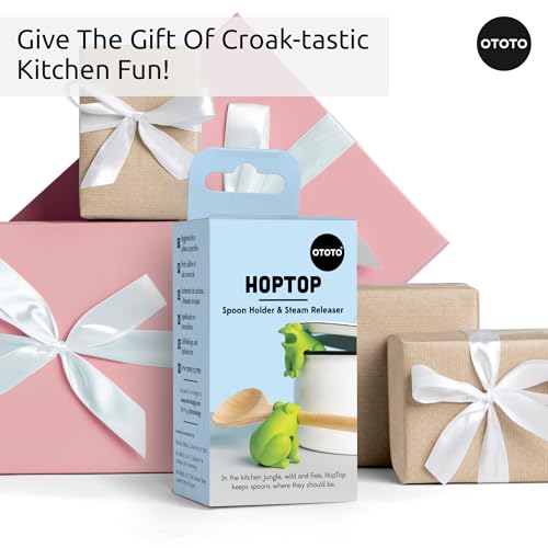 Image of OTOTO New HopTop Frog Spoon Holder for Stove Top - Spoon Rest for Stove Top and Steam Releaser, Cute Kitchen Accessories, Cooking, Cool Gadgets, Fun Kitchen Gifts, White Elephant Gifts
