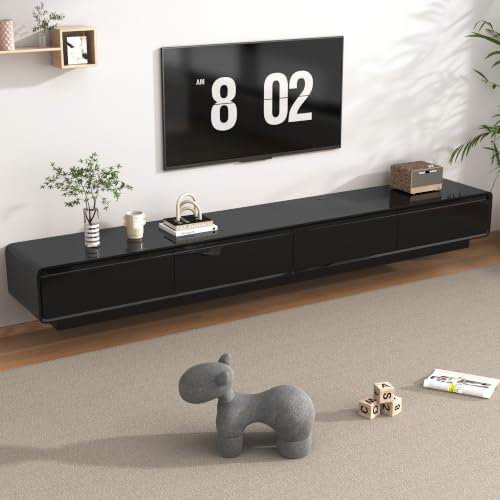 chartustriable 94.5" Minimalist Floating TV Stand for TVs up to 100 Inches, Modern Wall Mounted Media Console with 2 Drawers, Entertainment Center for Living Room, Reflective Black