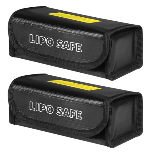 MOERAE 2pcs Lipo Battery Safe Bag, Fireproof Explosion-proof Lipo Battery Bag, Black Battery Safety Protection Bag, Lipo Battery Bag Large Capatity for Storage Charging (18.5 x 7.5 x 6 cm)