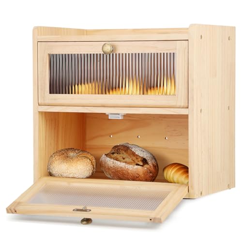Wooden Bread Box with Clear Windows