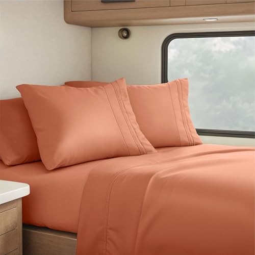Image of Nestl Rust Short Queen Sheets for RV, Hotel Luxury RV Queen Sheets Set, 4 Piece Fitted Bed Sheet Set and Pillowcases, Super Soft, Wrinkle-Free, and Breathable Camper Bedding