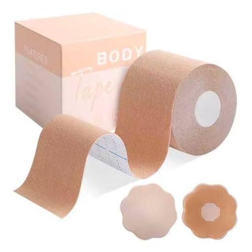 Boob Tape and 2 Pcs Petal Backless Nipple Cover Set, Breathable Breast Lift Tape Boobytape for Breast Lift Athletic Tape with Silicone Breast Petals Reusable Adhesive Bra for A-E Cup Large Breast
