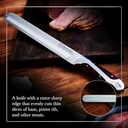 Hammer Stahl 10-Inch Carving Knife, X50CrMoV15 Forged German High Carbon Steel Meat Knife with Quad-Tang Pakkawood Handle - Perfect Brisket Slicing Knife - Thumbnail 3