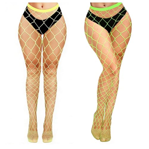 Image of Violet Mist 2 Pack Womens High Waist Fishnet Tights Large Net Fishnets Stockings Colorful Sexy Hollow Out Pantyhose