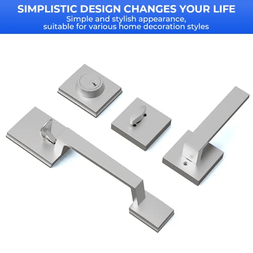 Sagaiot Front Door Handle Set Satin Nickel Heavy Handleset Front Door Entry Handle And Deadbolt Lock Set Reversible For Right & Left Handed With Keys #TOP5