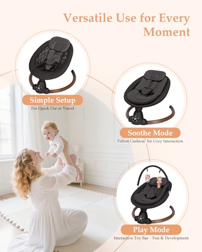 Image of Baby Swing for Infants, Electric Baby Swing with Bluetooth, Portable Infant Swing with 5 Speeds, 10 Songs, 5-Point Harness & Remote Control, for Newborns Infants Indoor Outdoor Use (Black)
