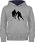 Shirtracer Pullover Kinder Hoodie Jungen Mädchen - Kinder Sport Kleidung - Eishockey Sprint - 152 (12/13 Jahre) - Grau meliert/Navy Blau - Ice Hockey Pulli hudis Kuschelpullover Hoody Kind - JH003K