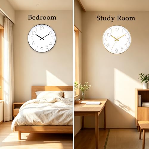 Image of 2 Pack Black&Gold Wall Clock 12 Inch Silent Wall Clocks Battery Operated