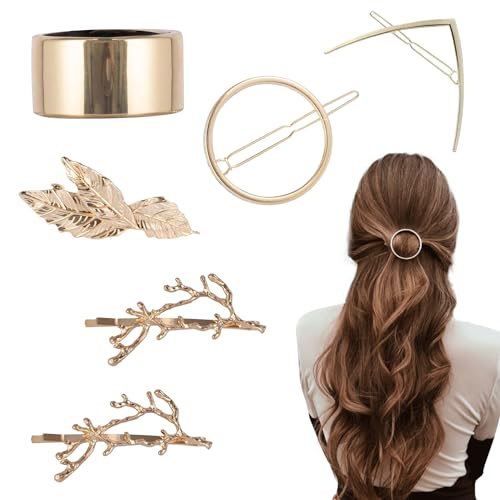 Pinzas para el pelo doradas, pinzas geométricas en V, pinzas para el pelo pequeñas, accesorios para el pelo para niñas, accesorios para el pelo de metal, anillos trenzados, estilo rubio para mujeres