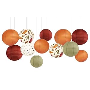 NICROLANDEE 12Pcs Burgundy Orange Maple Leaves Hanging Paper Lanterns Party Decorations for Thanksgiving, Wedding, Birthday, Baby Shower, Woodland Party, Burgundy Party, Indoor Outdoor Decor