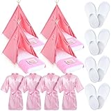 Breathffy 4 Set Girls Sleepover Teepee Tent Kit Inflatable Airbed Bedding Fitted Sheet Pink Satin Kimono Robe Eye Shade Slipper Play Washable Slumber Party Tent for Indoor Outdoor Christmas