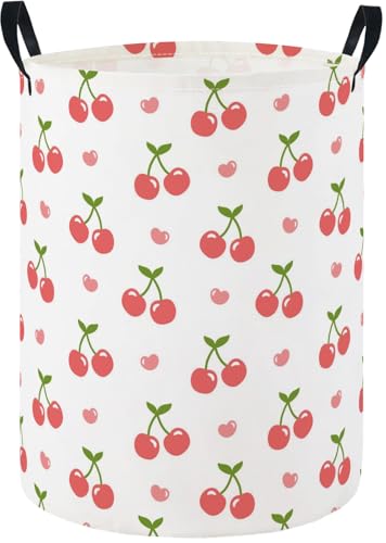 Image of Baby Laundry Hamper Basket Baby Hamper for Nursery Boy and Girl Cute Storage Bin Organizer Boho Room Decor(Cherry)