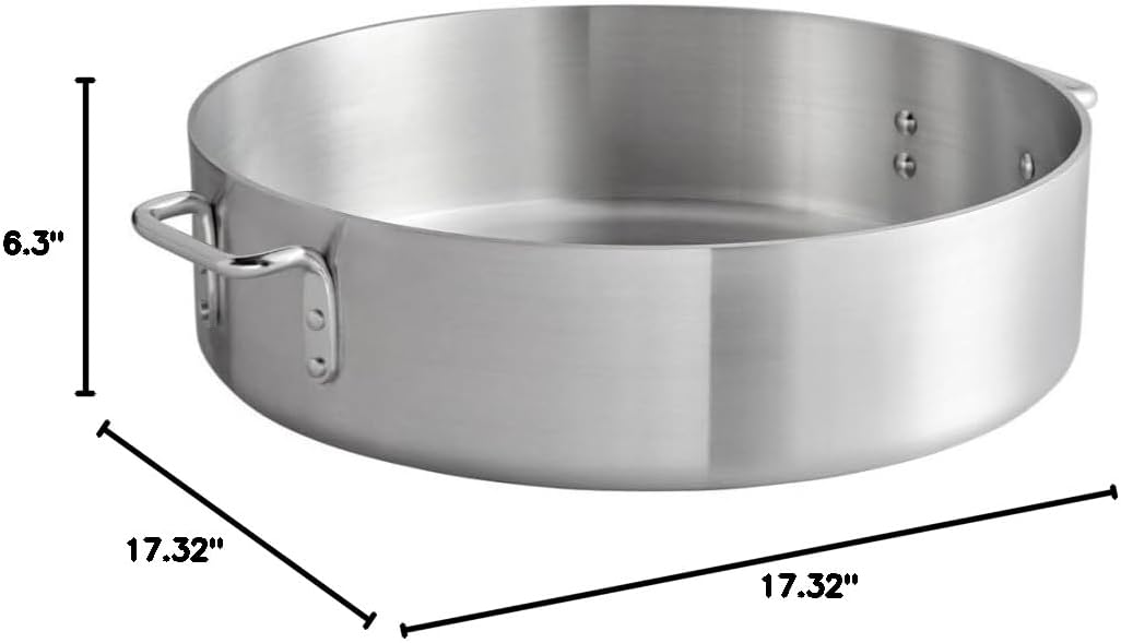 Soro Essentials- 24 qt. Heavy Weight Aluminum Brazier 6 mm Thickness- Brazier with Riveted Handles Perfect for Roasting Sauteing Searing and Pan Frying Home Kitchen Restaurant