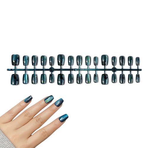 プレスオンネイルショート,プレスオンネイル | ショートスクエアフェイクネイル,ダークブルーの光沢のあるグリッターネイル、30X、女性用ネイルアクセサリーデコレーション